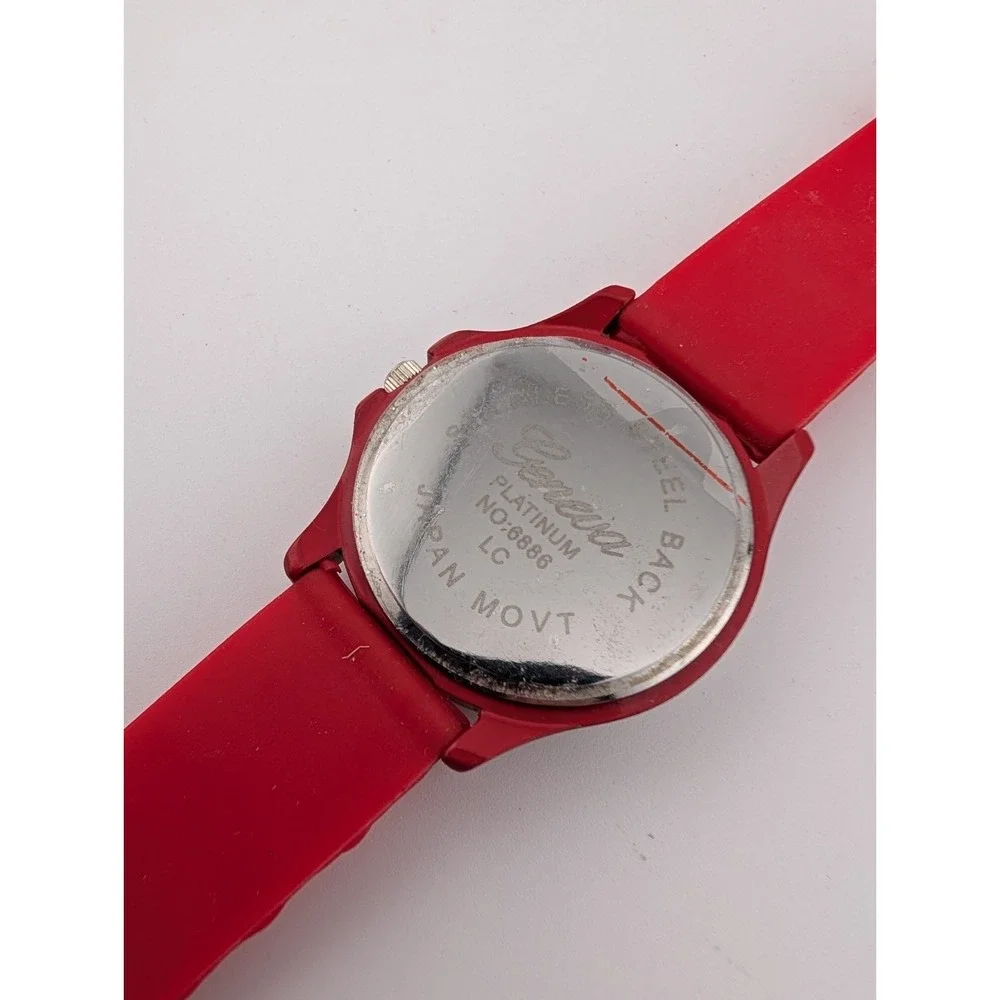 Geneva Platinum‎ Heart Dial Watch Women 38mm Case Red Silicone Band- New Battery